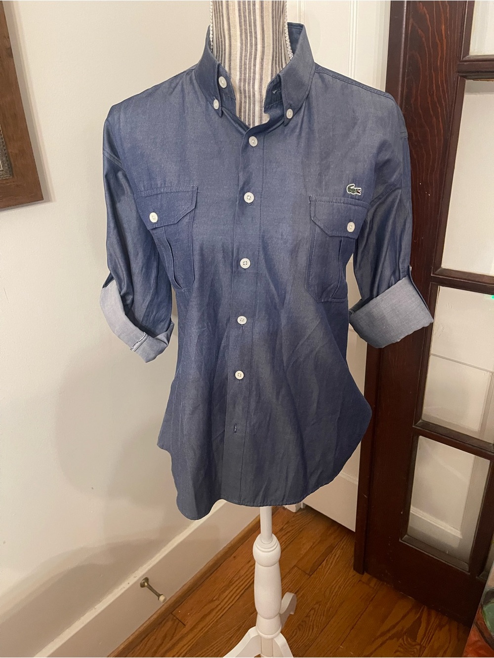 Lacoste Men’s Dark Blue Button-Down Shirt PTP 20